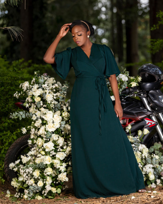 “Ma Lady” Wrap Maxi Dress- Emerald