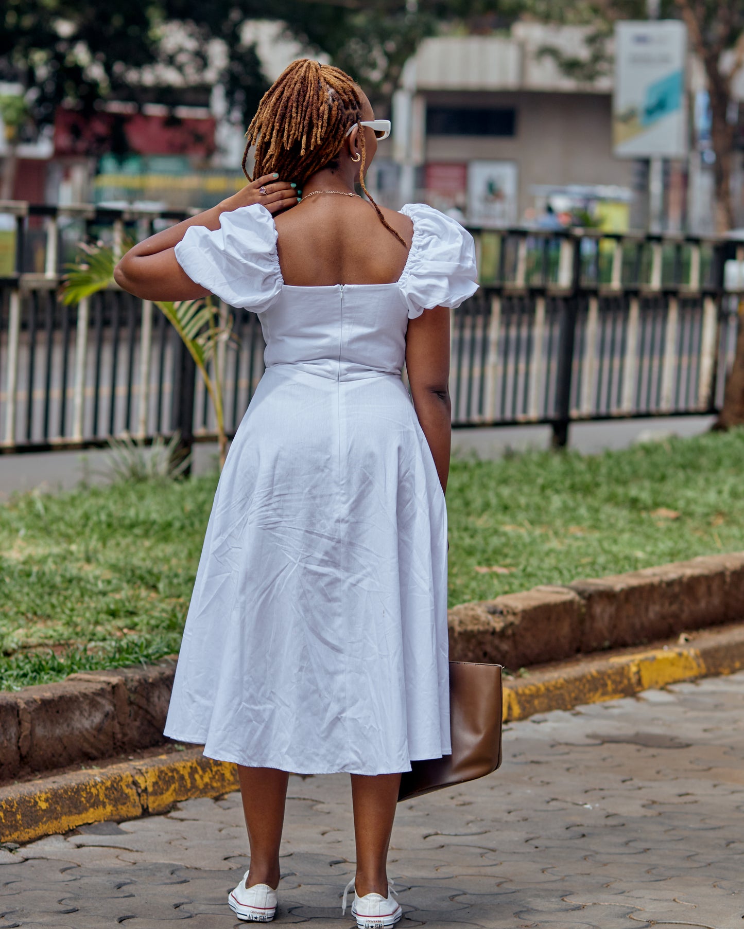 "Marilyn" Puff Sleeve Dress- White