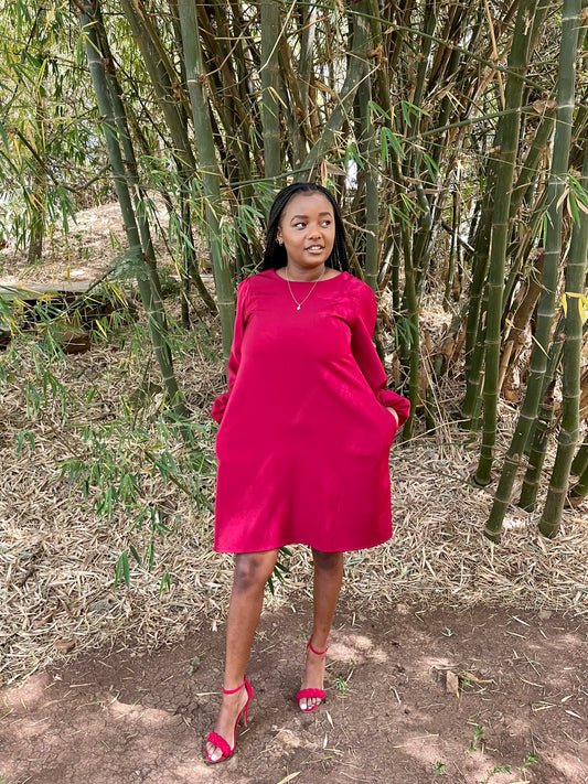 “Above Average" A Line Dress- Wine Red