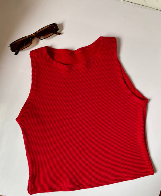 “Basic” Red Ribbed Crop Top