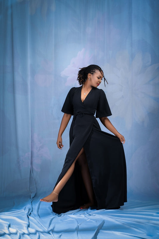 “Ma Lady” Wrap Maxi Dress- Black