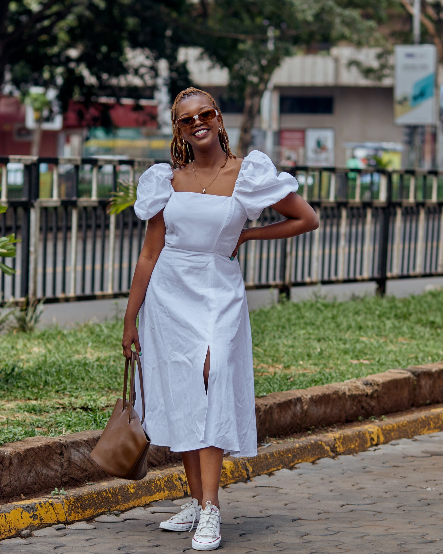 "Marilyn" Puff Sleeve Dress- White