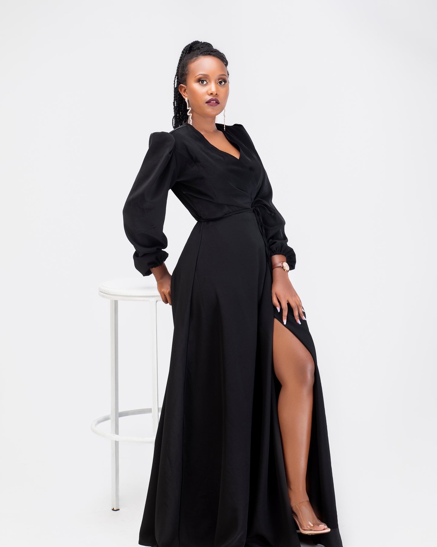 “Santana" Wrap Maxi Dress- Black