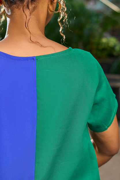 Pretty Girl Summer" Two Tone Crop Shirt- Cobalt Blue and Money Green