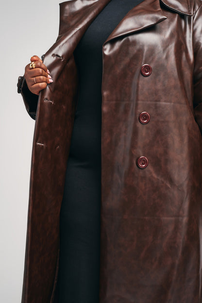 “Espresso Edit” Vegan Leather Trench Coat