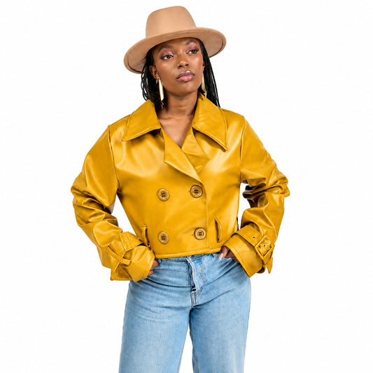 “Quiet Fire” Vegan Leather Crop Trench Coat