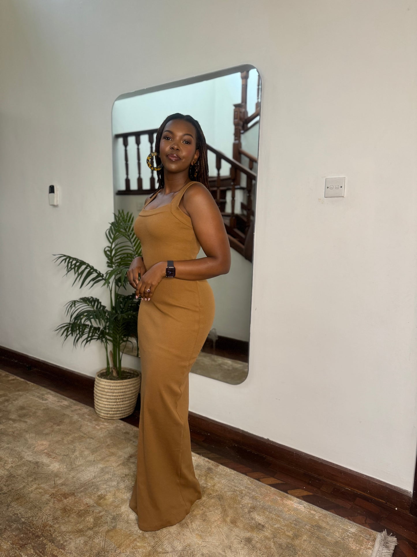 “Just a girl” Ribbed Bodycon Maxi Dress- Cinnamon