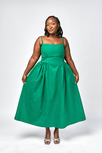 “Make a wish” Midaxi Milkmaid Dress- Green