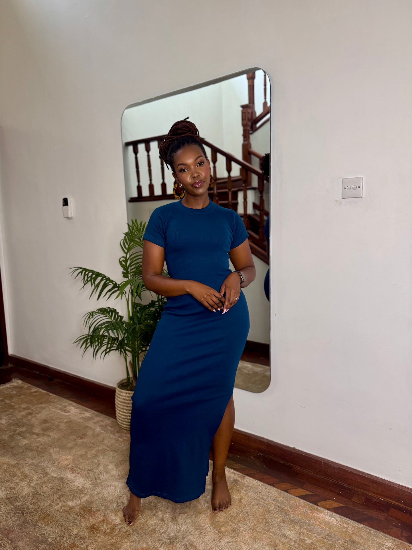 "Navy Baddie" Maxi Ribbed Bodycon dress- Teal