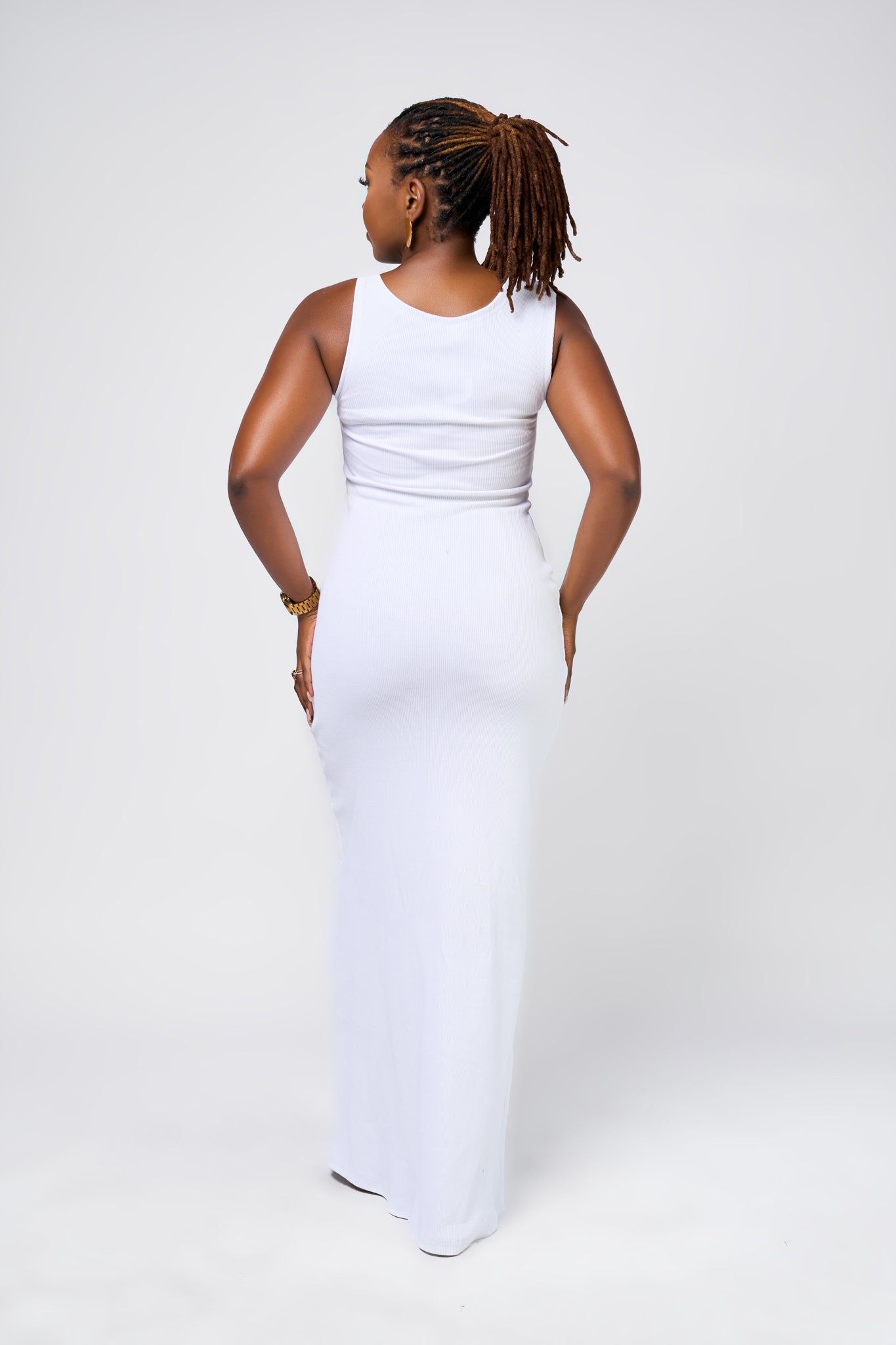 “Merry Fine" Ribbed Maxi Bodycon Dress- White