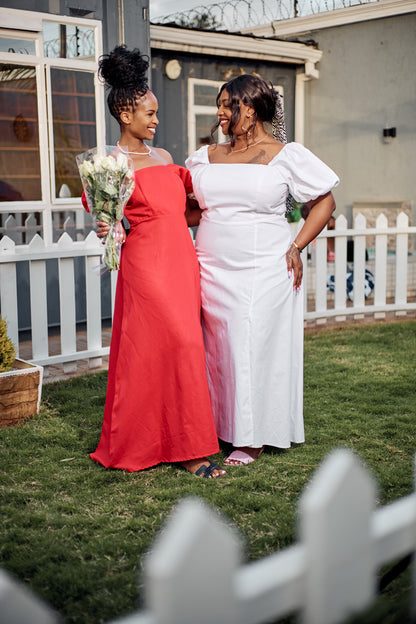 "Marilyn" Puff Sleeve Dress - Red