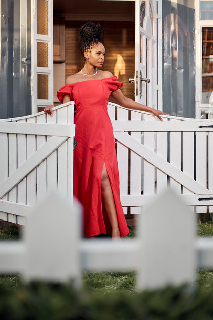 "Marilyn" Puff Sleeve Dress - Red