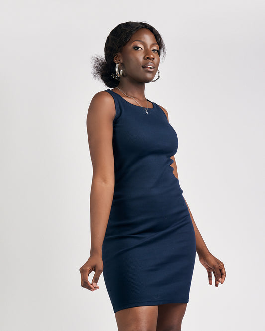 "Fits like a Glove” Ribbed Bodycon Dress- Navy Blue