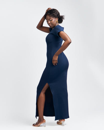 "Sweet Pea" Ribbed Bodycon Dress Navy Blue