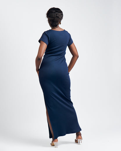 "Sweet Pea" Ribbed Bodycon Dress Navy Blue