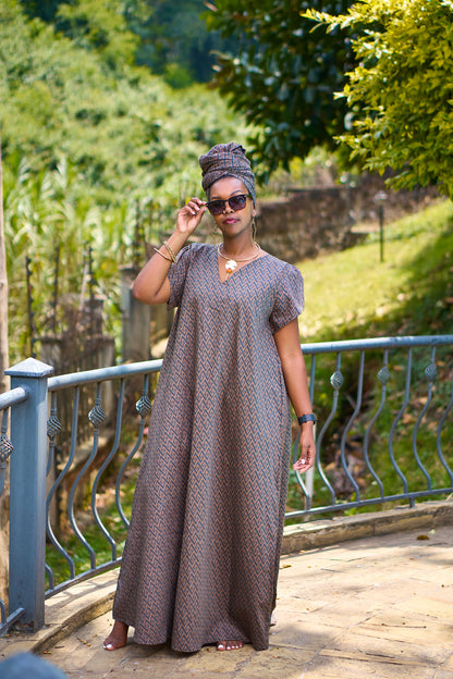 "Vacation ready"Printed Maxi Dress Black & Brown