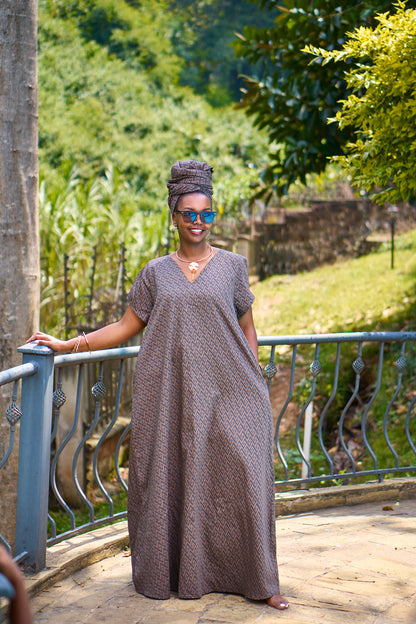 "Vacation ready"Printed Maxi Dress Black & Brown