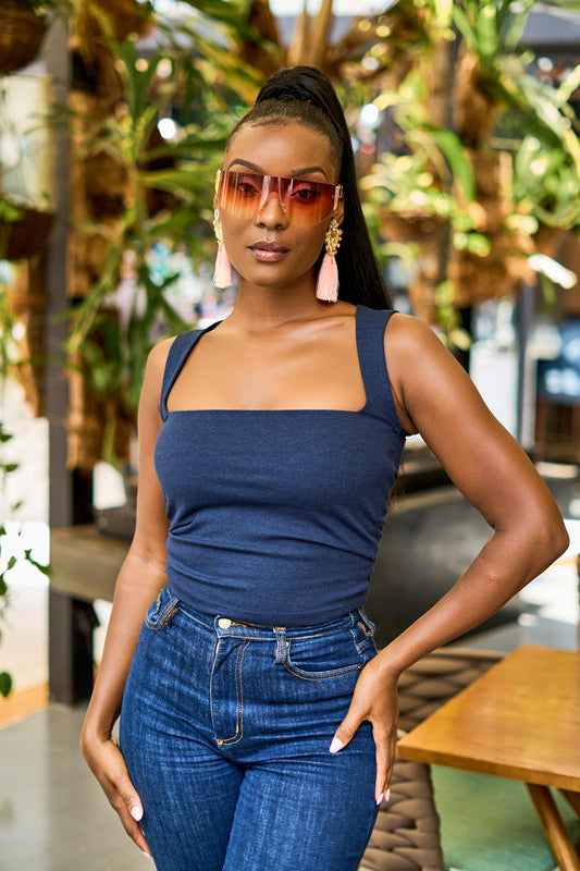 "Made You Look” Navy Crop Top"