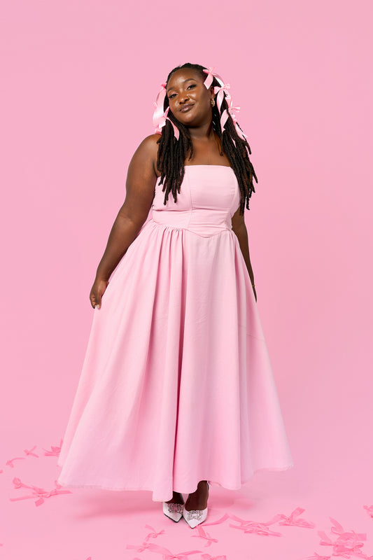 "Make a wish” Midaxi Milkmaid Dress- Baby Pink