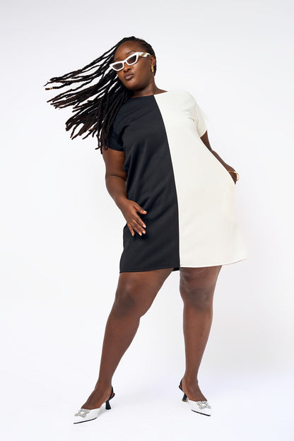 "Pretty Girl Summer " Two Tone Shift Dress Black and White