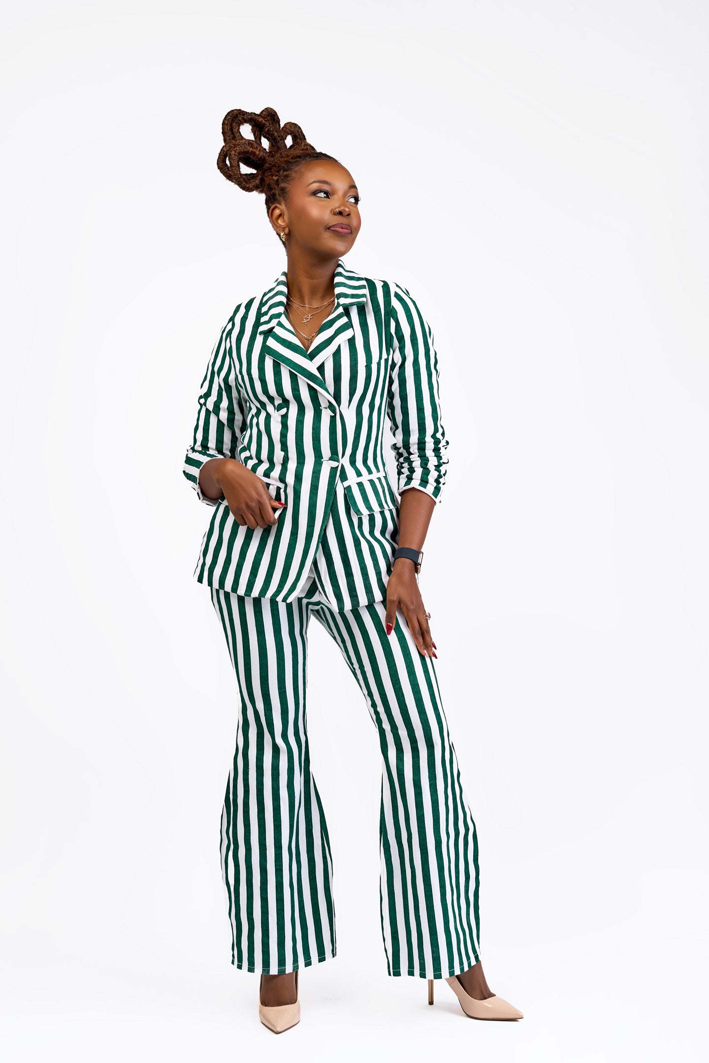 “Emerald Empire” Pant Set- Pinstripe Denim