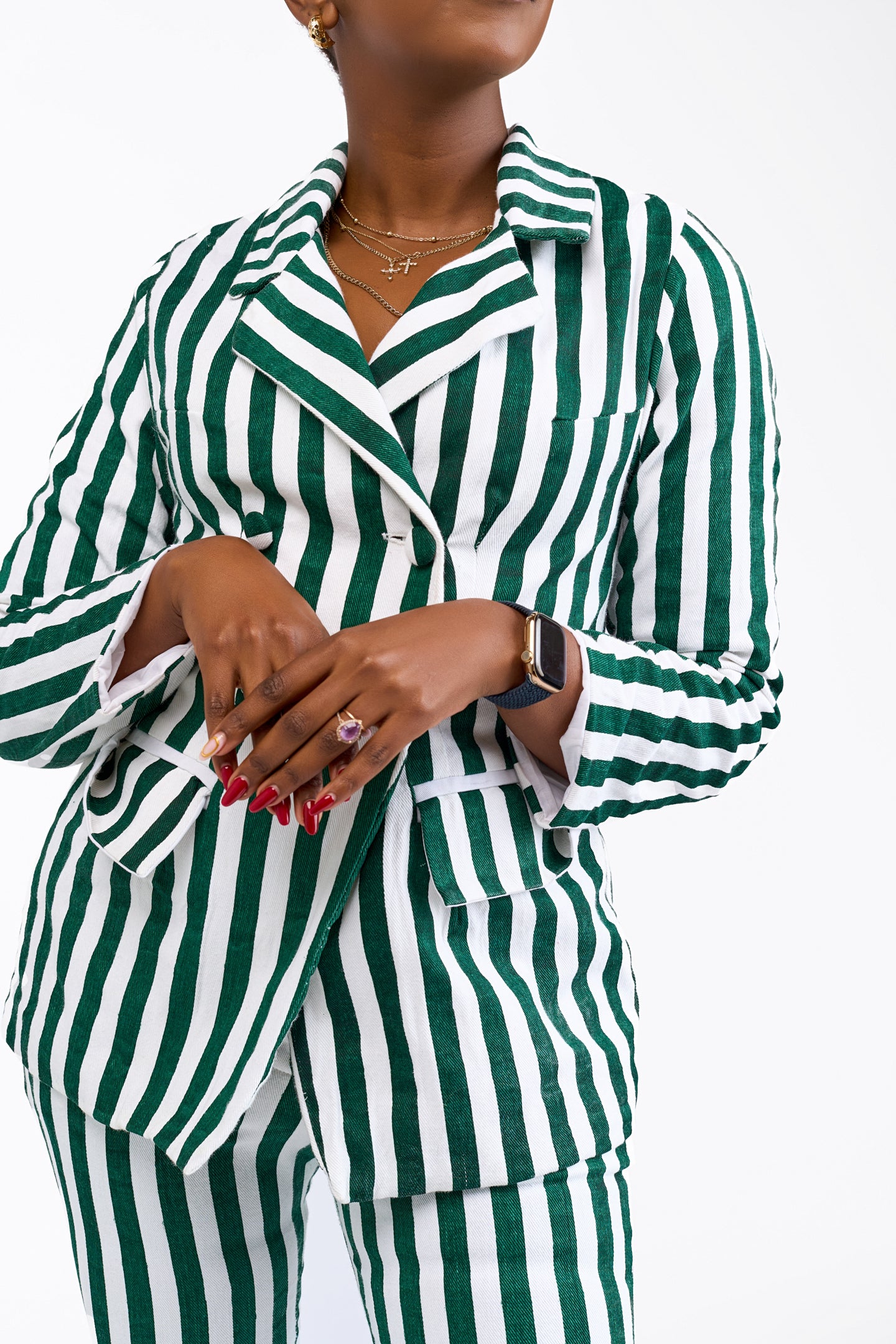 “Emerald Empire” Pant Set- Pinstripe Denim