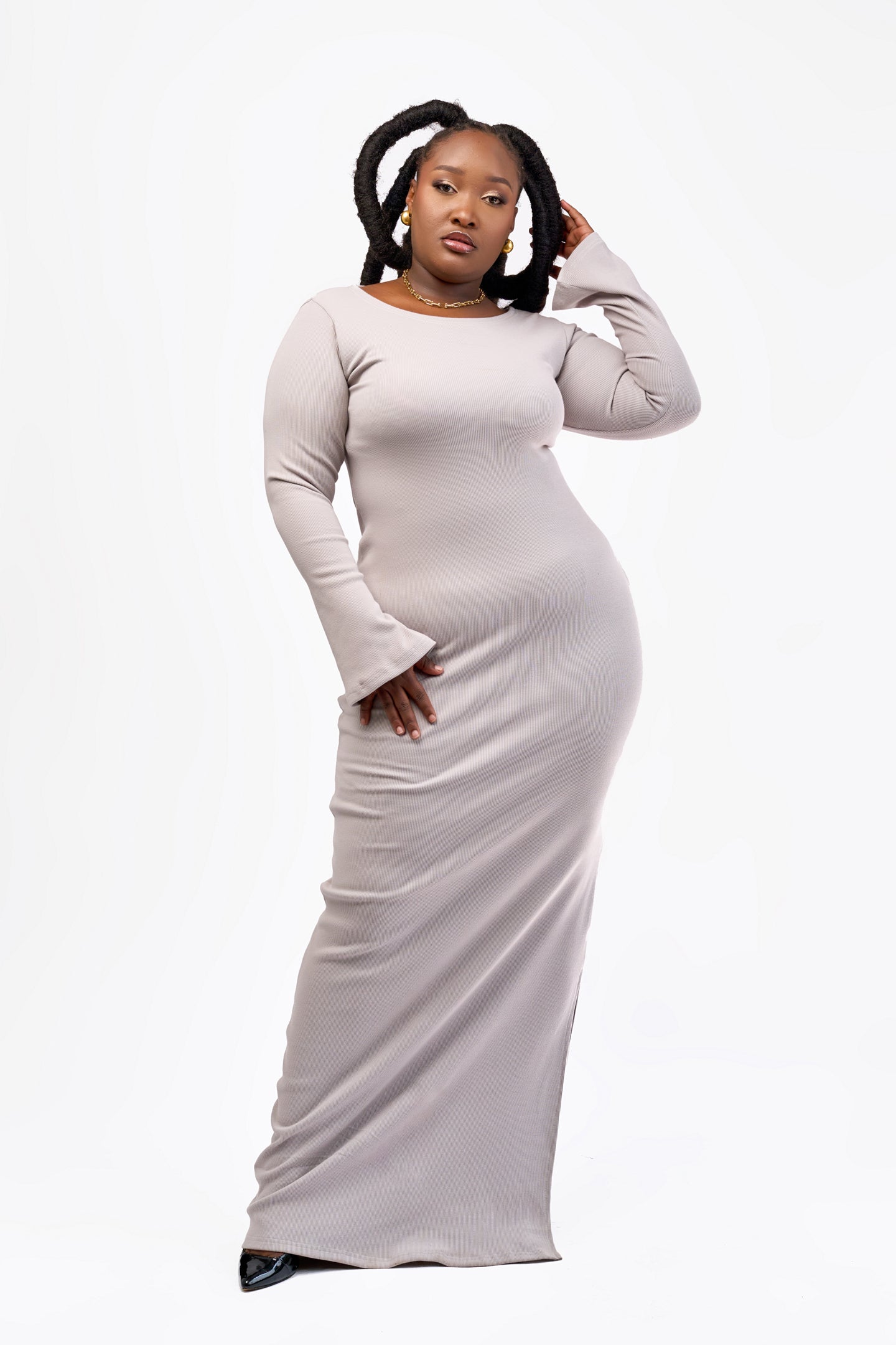 “Stop and Flare" Maxi Bodycon dress- Ash Grey
