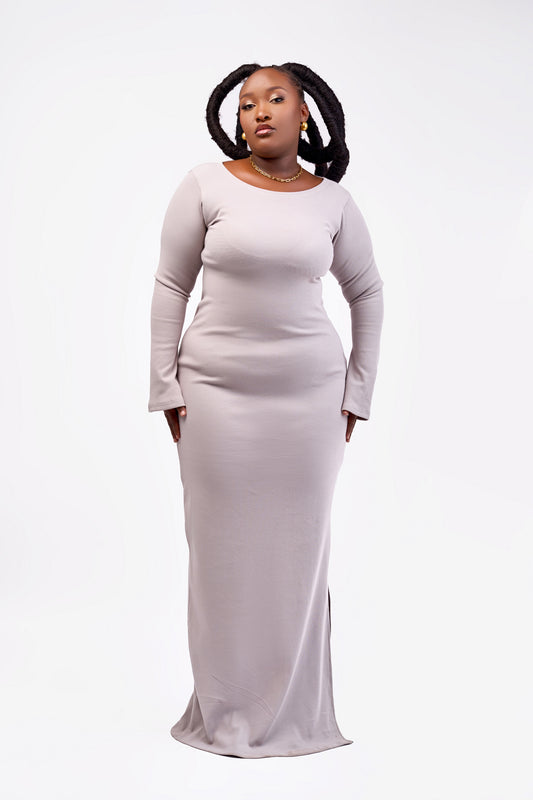 “Stop and Flare" Maxi Bodycon dress- Ash Grey