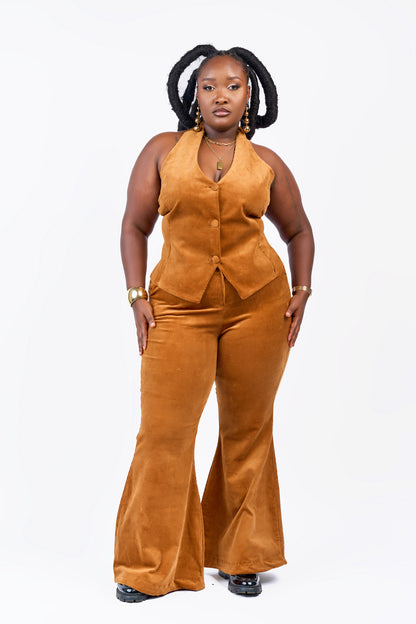 “Lioness” 3 Piece Rich Caramel Corduroy Pant Suit