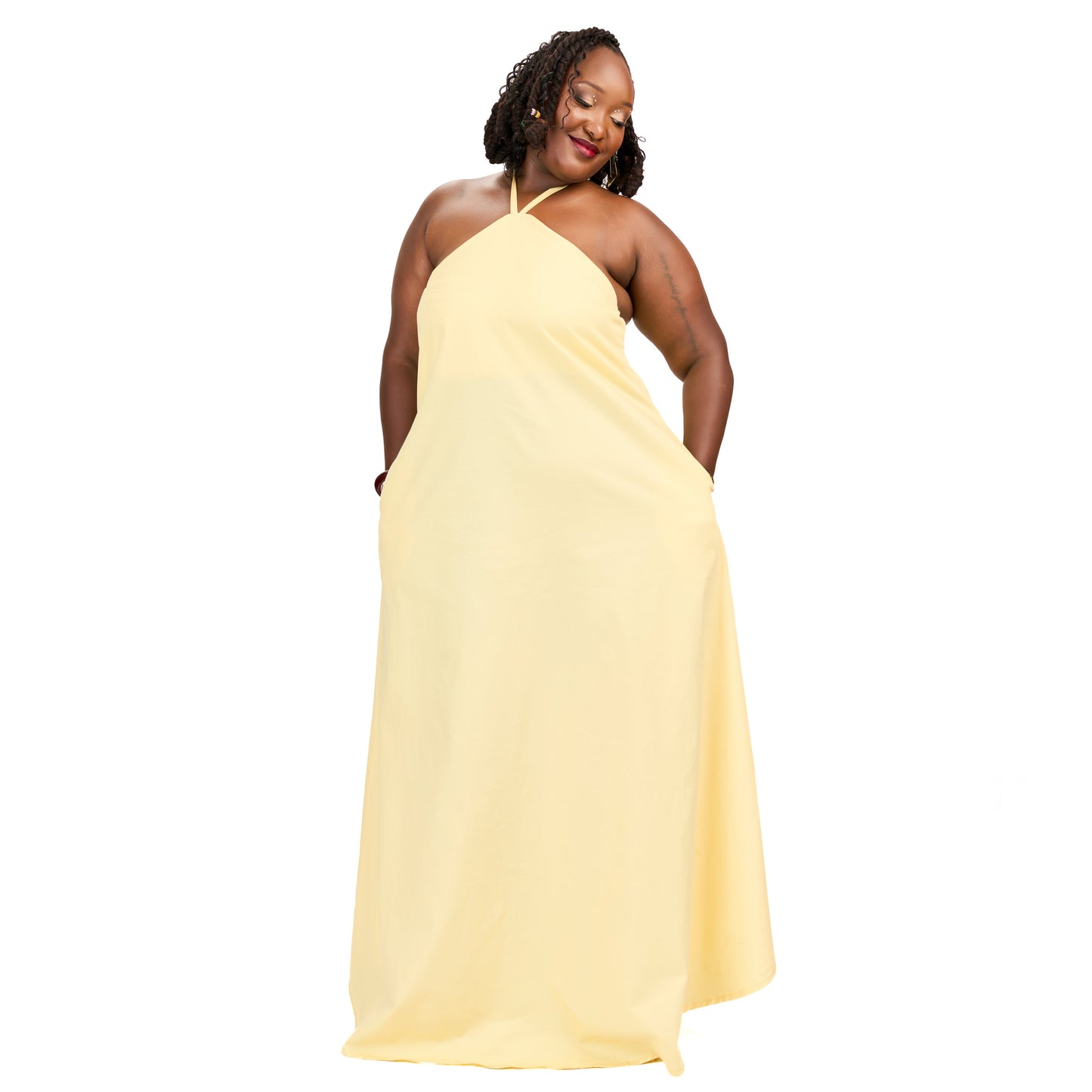 “First Love” Halter Neck Maxi Dress- Butter Yellow