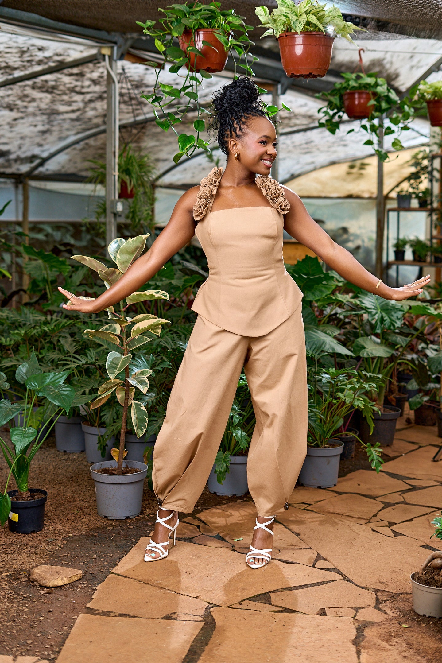 "Rooted Stem" Barrel Pant Set- Latte