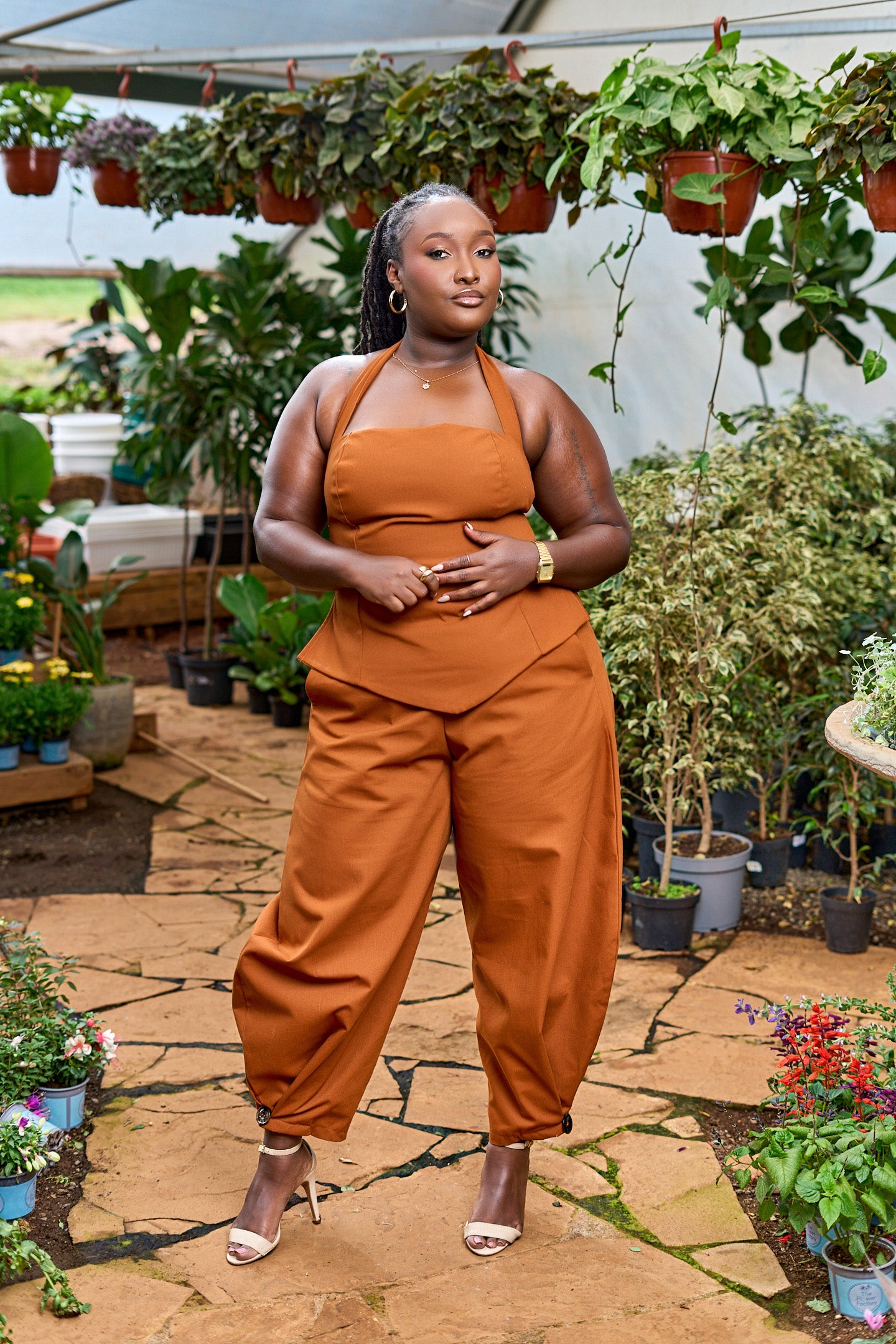 "Rooted Stem" Barrel Pants- Burnt Orange