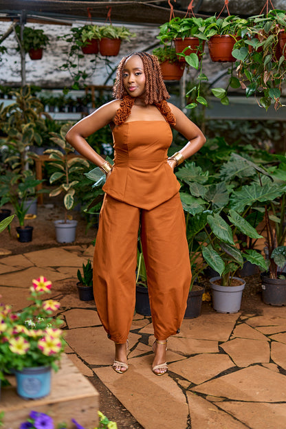 "Rooted Stem" Barrel Pants- Burnt Orange