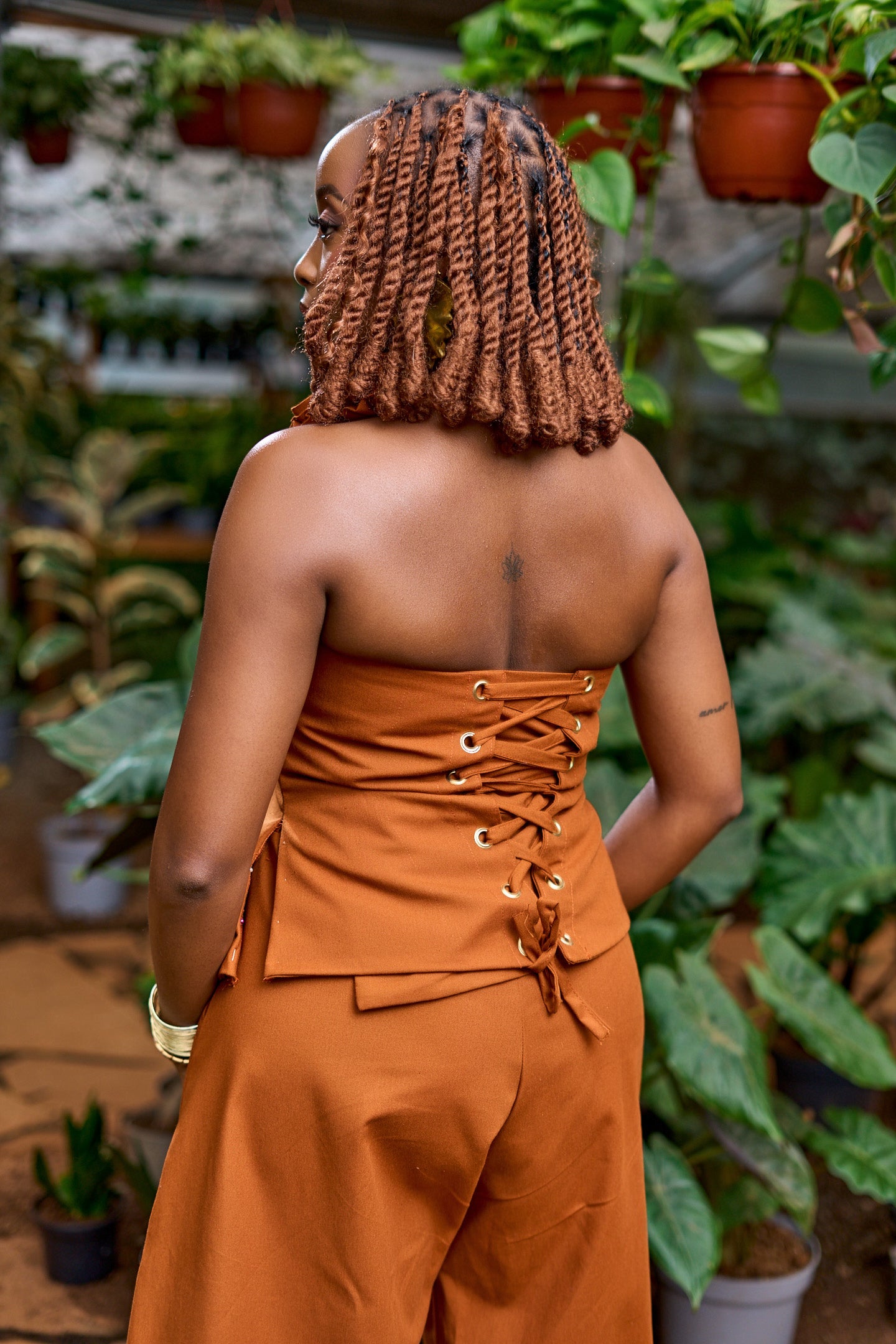 "Rooted Stem" Barrel Pant Set- Burnt Orange
