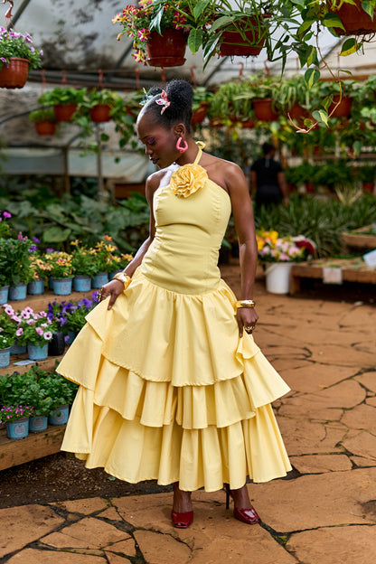 "Soft Bloom" Tiered Maxi Dress- Butter Yellow