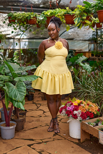"Soft Bloom" Mini Dress- Butter Yellow