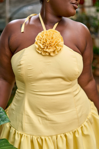 "Soft Bloom" Mini Dress- Butter Yellow
