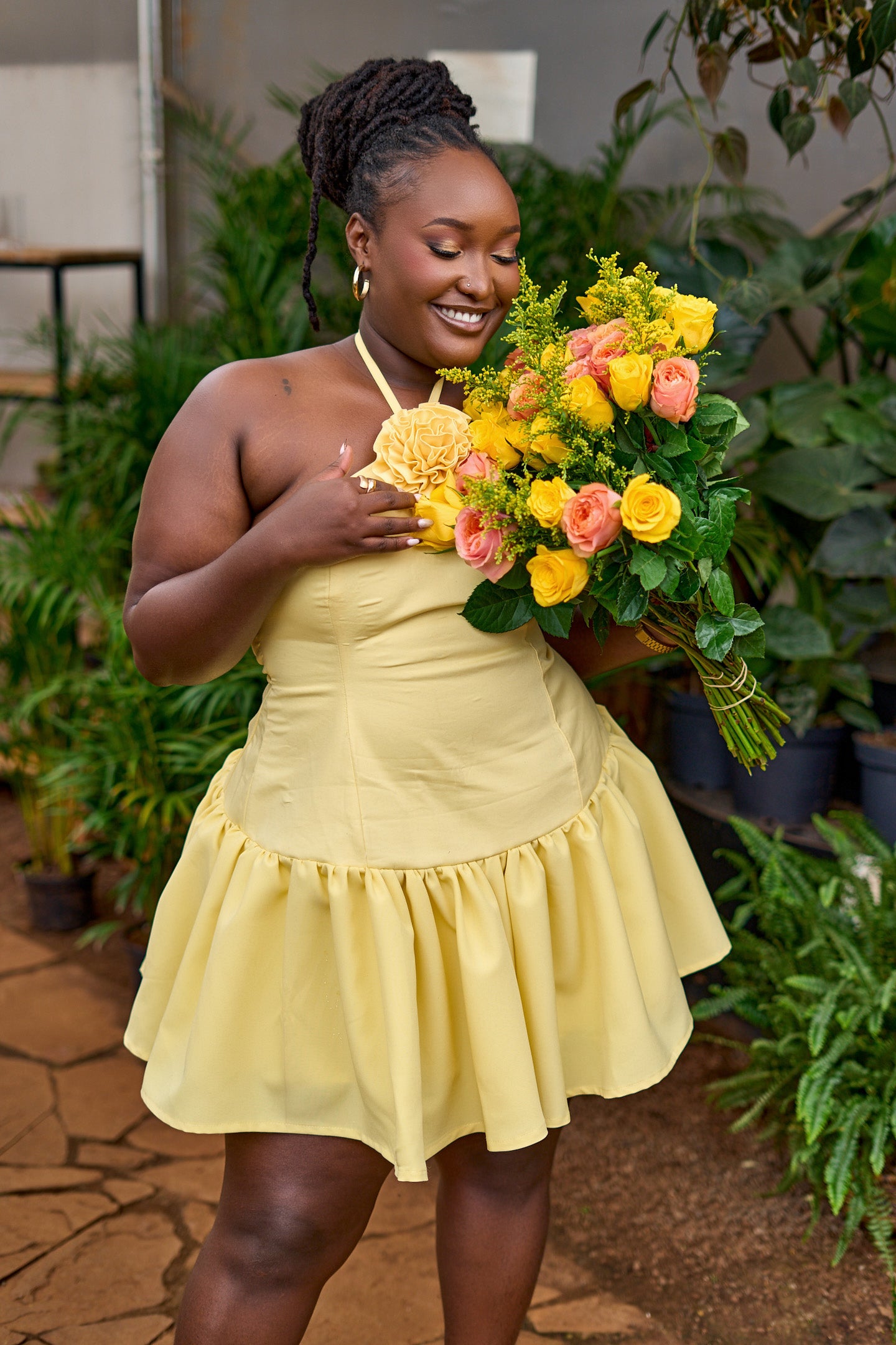 "Soft Bloom" Mini Dress- Butter Yellow