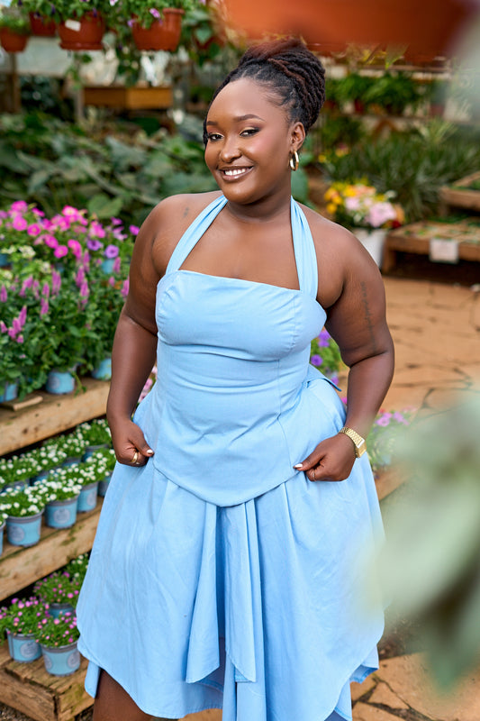 "Wild Petal" Skirt Set- Sky Blue