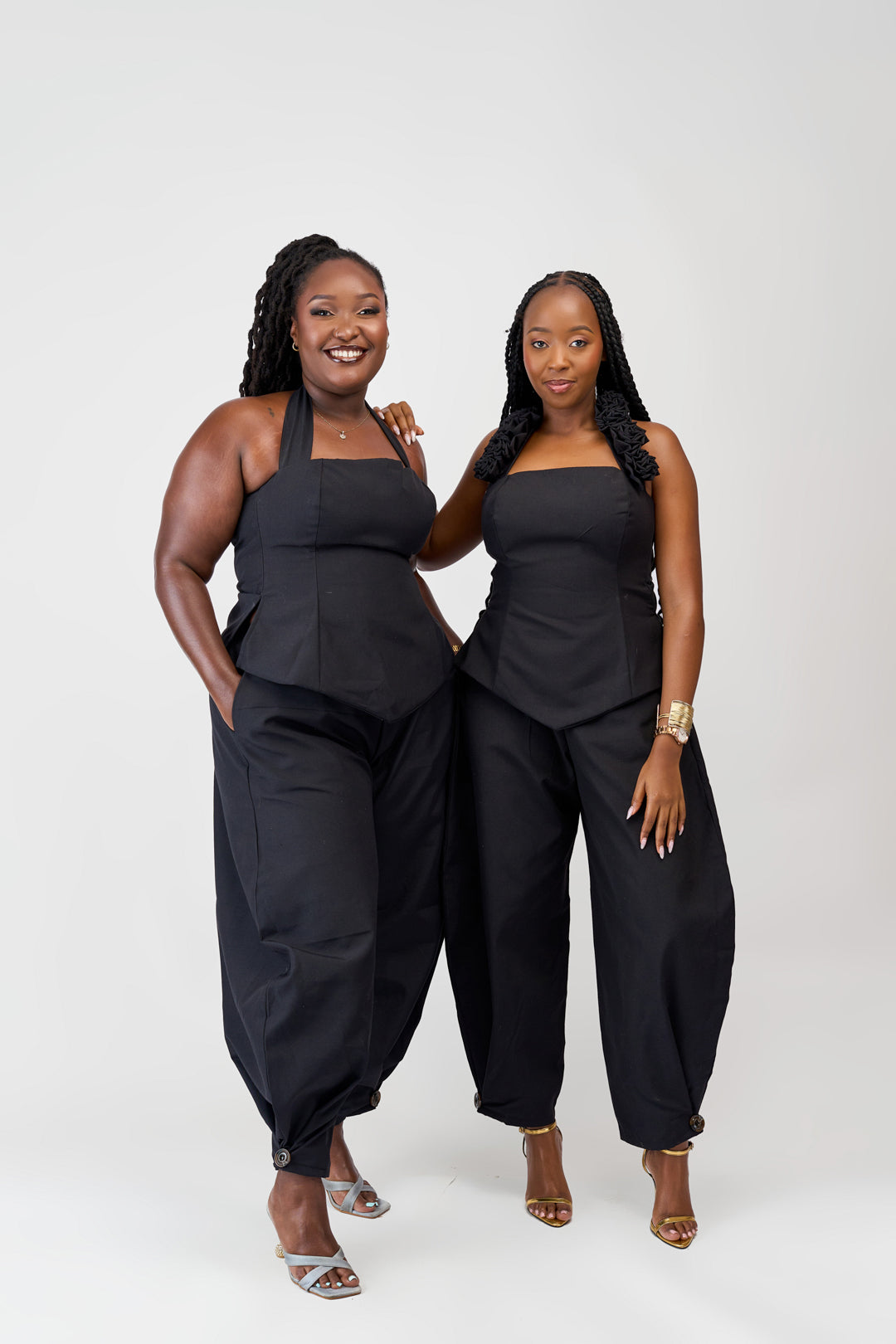 "Rooted Stem" Barrel Pant Set- Noir Black