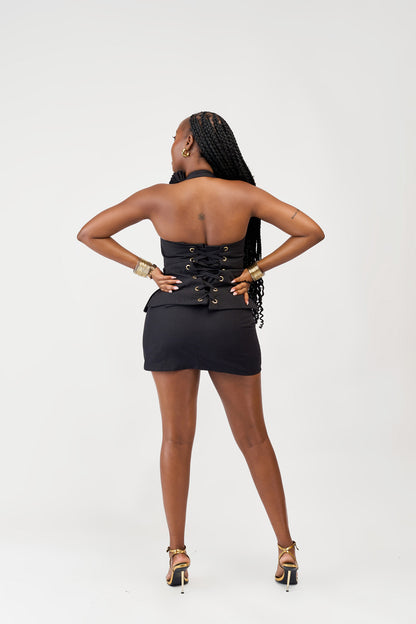 "Baby Bloom" Mini Skirt Set- Noir Black