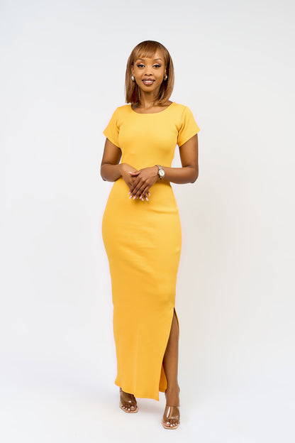 "Sweet Pea" Bodycon Ribbed Dress- Yellow