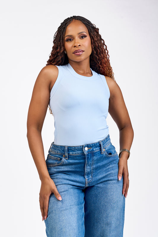 “Cloud Control" Sleeveless Crop Top- Baby Blue
