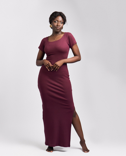 "Sweet Pea" Ribbed Bodycon Dress Burgundy