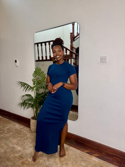 "Navy Baddie" Maxi Ribbed Bodycon dress- Teal