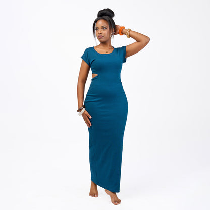 “Cutting Edge" Ribbed Bodycon Maxi- Teal
