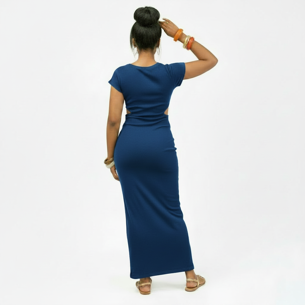 “Cutting Edge" Ribbed Bodycon Ink Blue