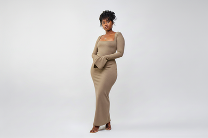 “Effortlessly Elegant” Bodycon Dress- Taupe