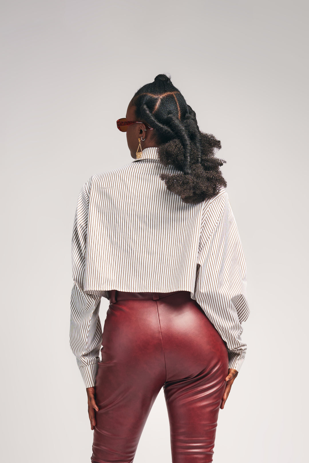 "Zahara" Poplin Crop Shirt- Brown Pinstripe