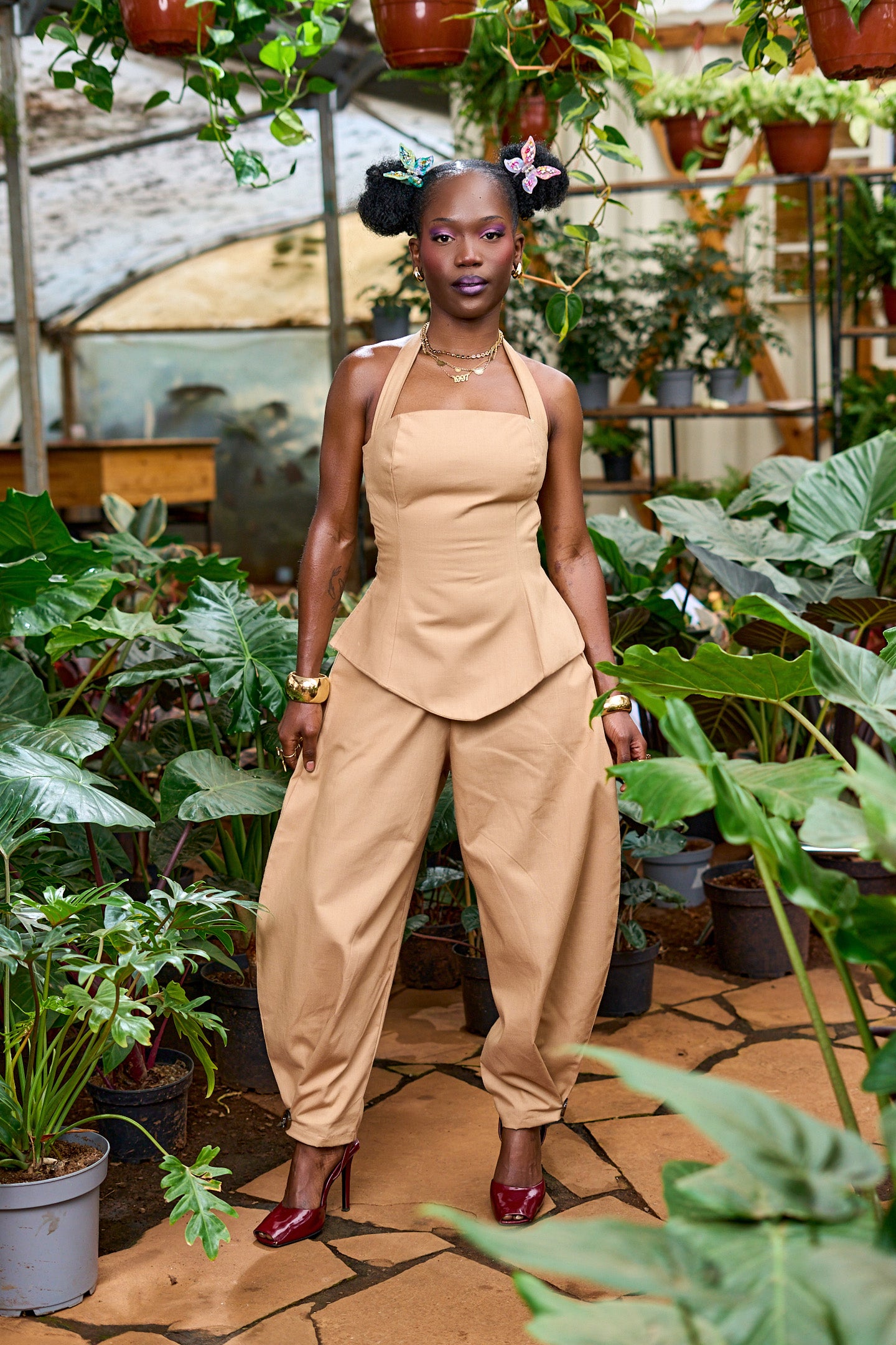 "Rooted Stem" Barrel Pants- Latte